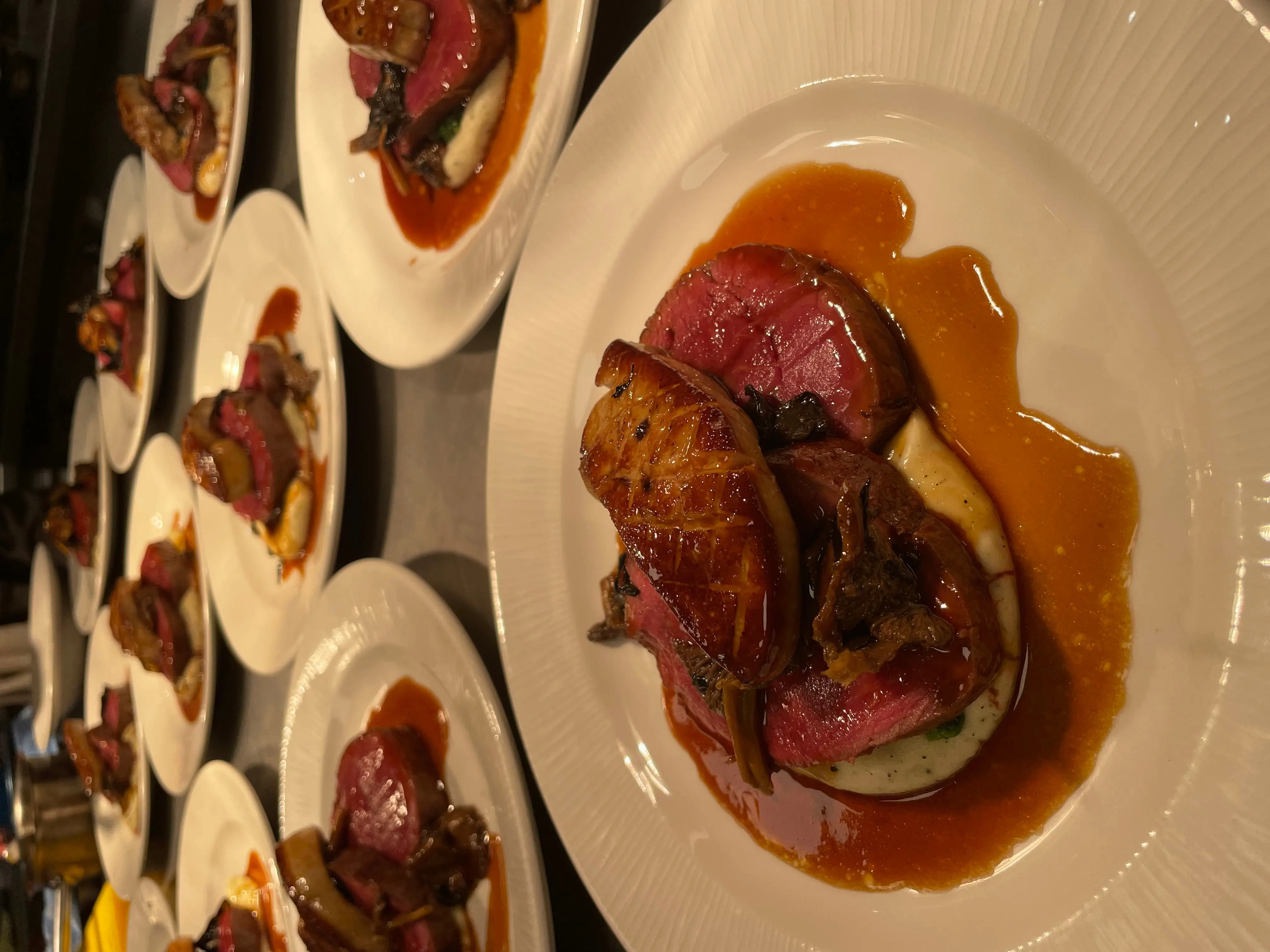 Dishes lined up for service